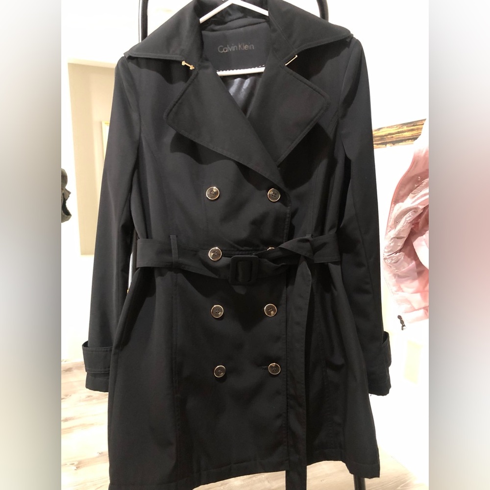 Calvin Klein Black Double-Breasted Trench Coat size Small